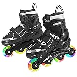 MoKo Inliner Rollschuhe, Einstellbare Rollschuhe Rollerskates Inliner Skates Rollschuhe Größenverstellbare Rollerskates Schuhe mit 8 Leuchtenden Rädern für Kinder Jungen Mädchen, M Größe - Schw