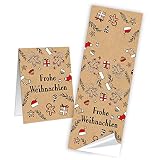 Logbuch-Verlag 25 Weihnachtsaufkleber lang LEBKUCHENMANN Kraftpapier schwarz rot braun 5 x 14,5 cm Banderole Sticker Etikett selbstklebend FROHE WEIHNACHTN