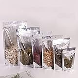 Nicoone 50Pcs Folie Taschen Aluminium Wiederverschließbaren Ziplock Verpackung Kleine Taschen mit Klar Fenster für Lebensmittel Süßigkeiten Kaffee Bohnen Chips Muttern (7. 08 * 10. 23 1. 57