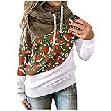 NHNKB Damen Farbblock Pulli Sweatshirts Hoodie Weihnachten Sport Langarm Pullover Outerwear Hoodies, Rollkrag