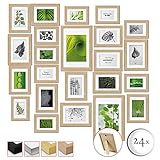 bomoe 24er Bilderrahmen Set Nature – Fotowand Collage Fotorahmen Holzbilderrahmen mit Passepartout - Fotorahmen Holz & Kunststoff - 10x 10x15 / 8x 13x18 / 4x 15x20 / 2x 20x30 Bilder Rahmen in G