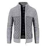 Chejarity Herren Strickjacke Stehkragen Herbst Winter Slim Fit Freizeitjacke Basic Männer Kapuzenpulli Feinstrick Sweatjacke Langarm Fleece-Innenseite Kapuzenjack