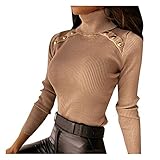 xinyunjia Rollkragenpullover Strickpullover Damen Winterpullover Rollkragen Pullover Grobstrick Strickpulli Mit Knopfleiste Langarmshirt Oberteile Top