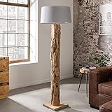 riess-ambiente.de Höhenverstellbare Stehlampe Roots 170cm grau mit Teakholz-Fuß Stehleuchte Wohnzimmerlamp