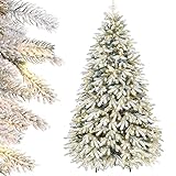 Yorbay Künstlicher Weihnachtsbaum mit Beleuchtung Weiß Schneeflocken LED Tannenbaum für Weihnachten-Dekoration, aus PE und PVC, 210