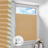 Wabenplissee, Doppelplissee ohne Bohren mit Metall-Klemmträger, 55 x 120 cm Beige-Weiß zweifarbig, Plissee Verdunklung mit eingebauter Aluminiumfolie, Klemmfix Jalousie Blickdicht S