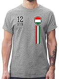 Fussball WM 2022 Fanartikel - 12. Mann Ungarn Fanshirt - XL - Grau meliert - Nationalmannschaft - L190 - Tshirt Herren und Männer T-S