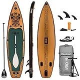 CALA Kanaloa Stand Up Paddling Board aufblasbares SUP Board Set, Robustes Surfboard mit Seegras-Anteil inkl. Carbon Paddel (775g), Reparatur Kit, Pumpe, Rucksack-Trolley, 3 Finnen, Ventil und Kapp