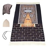 SAQENZA Gebetsteppich, Gebetsteppich, Hijab, kostenlose Gebetsperlen und kostenlose Gebetskappe, tolles Ramadan-Geschenk, Eid-Geschenk für Männer, Frauen und Kinder (schwarzes Tor)