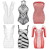 Damen Spitze Strümpfe Dessous Floral Fischnetz Bodys Dessous Nachtwäsche für Romantisches Date tragen, 6 Stück: schwarz + rot + weiß, M