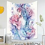 Mädchen Blume Wandteppich,Wandtuch,Wandbehang,Tapestry,Kunst Wandteppich,für Wohnheimzimmer Wohnzimmer Zuhause Wandteppich With lights,73x95