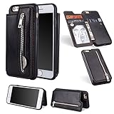 Shinyzone Reißverschluss Brieftasche Handyhülle für iPhone 6S,iPhone 6 Hülle mit Kartenfächer [Magnetische Schnalle] Retro Premium PU Ledertasche Flip Schutzhülle-Schw