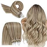 YoungSee Extensions Microring Echthaar 1g Blond Strähnen Micro Loop Extensions Echthaar Remy Cold Fusion Micro Beads Haarverlangerung Glatt Dickes Haare Hellbraun mit Goldblond 50g 60