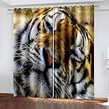 DRFQSK Vorhang Blickdicht Vorhänge Verdunkelungsvorhang Gardinen Mit Ösen Wohnzimmer Schlafzimmer Thermovorhang 3D Modetier Tiger Muster Ösenschal 2Er Set Fensterdekoration 214 X 132 cm（H X B）