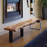 Xinwanhong Sitzbank Esszimmer,Eckbank Massivholz Esszimmerbank Bank Mit Edelstahlbasis Metall Holzbank Vintage Eckbank Esszimmer Eckbankgruppe Für Esszimmer,120 * 35 * 45