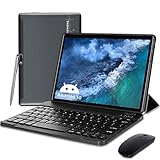 Tablet 10 Zoll 5G WiFi, Android 10 Tablet mit Tastatur und Stift, 4 GB RAM + 64 GB ROM/SD 128 GB, Quad-Core, 1080P HD IPS Display, 6000 mAh, Dual-Kameras, Bluetooth, OTG, Typ-C, WLAN-V