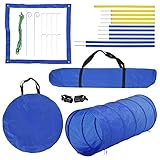 PawHut Agility-Übungs-Set Slalom-Hürden-Tunnel Hundesport Trainingsplatz PE+Polyester Blau+Gelb