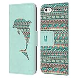 Head Case Designs Delfin Gemustert Tiere Silhouettes Leder Brieftaschen Handyhülle Hülle Huelle und Passende Designer Hintergrundbilder kompatibel mit Apple iPhone 5 / iPhone 5s / iPhone SE 2016