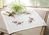 heimtexland Herbst Tischdecke Natur Mitteldecke Leinen Optik 85x85 cm Bestickt mit Blumen TOP QUALITÄT Typ173