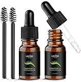 2PCS Bio Rizinusöl Castor Oil, Kaltgepresstes Rizinusöl Serum für Haare, Wimpern, Augenbrauen, Bart schnelles Wachstum, 100% natürliche Haut und Gesichtsserum mit einem Applikator-Wimpernp