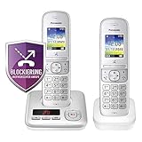 Panasonic KX-TGH722GG Schnurlostelefon Duo mit Anrufbeantworter (DECT Telefon, strahlungsarm, Farbdisplay, Anrufsperre, Freisprechen) perl-silb