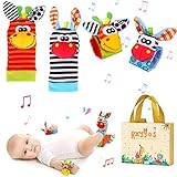 Baby Rasseln Spielzeug Handgelenk Und Socken, Plüschtiere Entwicklungs-Spielzeug für Neugeborene, Mädchen und Jungen, Baby Geschenk Mehrfarbig (2 Hände Rasseln + 2 Socken Rasseln)