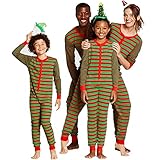 Winkinlin Familien-passender Weihnachts-Pyjama, Strampler, Damen, Baumwolle, Jammies, Herren, Overall, Nachtwäsche, langärmeliger Schlafanzug, Rot Frauen, 48