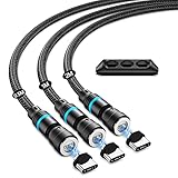 USB C Schnellladendes Magnetisches Ladekabel, JEEREE 3A Magnet USB Kabel [3Stück 0.5m+1m+2m] 360°&180° Rotierendes Typ C Schnellladekabel Datenkabel für Smartphone - Schwarz…