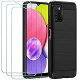 ivoler Hülle für Samsung Galaxy A03S mit 3 Panzerglas Schutzfolie, Schwarz Stylisch Karbon Design Anti-Kratzer Handyhülle Stoßfest Schutzhülle Cover Weiche TPU Silikon C