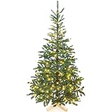 Yorbay künstlicher Weihnachtsbaum Nordmanntanne mit Beleuchtung LED Tannenbaum mit Holzständer für Weihnachten-Dekoration, aus PE und PVC (180cm)