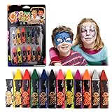 Yisika Kinderschminken,Faschingsschminke,2er Pack 12 Farben Gesichtsfarben für Kinder Sichere und Ungiftige Gesichtskörperstifte,Perfekt für Halloween Make up,Party Oder Rollensp