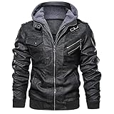 Herren Kunstleder Bomberjacken Winter Casual Slim Fit Motorrad PU Jacke Biker Ledermäntel, Schwarz , XL
