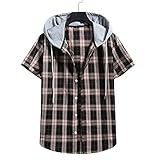 JinFZ Hemd Herren Sommer Sport Casual Komfortabel Herren Kurzarm Kariert Mode Einfachheit Herren Top Kordelzug Knöpfe Urlaub Outdoor Reise Herren Hoodie E-005 XXL