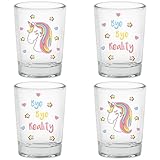 Einhorn Schnapsgläser 5cl Bye Bye Reality 4 Stück Shot-Glas Set lustig mit Geschenk