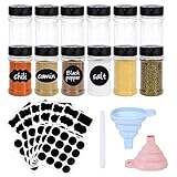 12Stück Gewürzgläser mit Streuer, 170ml Gewürzbehälter Vorratsdosen mit Trichter und Etiketten, Aufbewahrung GewürzgläSer, Luftdicht Gewürzregale Gewürzdosen Aufbewahren für Gewürzen, Tee,