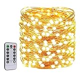 Pillowcase 220LED Lichterkette Plug-in,82FT LED Kupferdraht Wasserdicht Funkelnde dekorative Lichterketten Remote Timer 8Modi für Outdoor Indoor Schlafzimmer Hochzeit Weihnachtsdekoration (Warmweiß)
