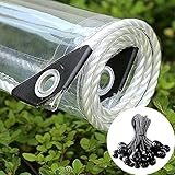 Klare Plane Heavy Duty Tarp mit verstärkten Ösen,Dicke wasserdichte transparente PVC-Plane,Mit elastischem Seilball Premium-Qualitäts-Abdeckplane für Outdoor-Camping-Blatt(0.8 * 1.5M/2.6 * 4.9ft)