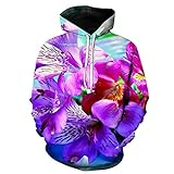 Hoodie 3D Blume Meer Digitaldruck Pullover Kapuzenpullover Casual Pullover Herren und Damen Sweatshirts, D, XL