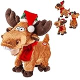 alles-meine.de GmbH XL - singendes & tanzendes - Rentier / Elch mit Mütze - Plüschtier mit Sound & Bewegung - Lied - 28 cm - aus Stoff / Plüsch - Weihnachtsmann / W