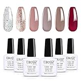 Elite99 Gel Nagellack, Glitzer Nude Farbe Set, 4 Nude Nagellack 2 Glitter Nagellack, UV LED Soak Off Nude Color Langanhaltender Maniküre-Lack 10ML Gellack 6pcs Set004