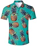 ALISISTER Herren Hawaiihemd Drucken Kurzarm Ananas Hemd Tropical Hawaii Luau Hemden Männer Casual Retro Aloha Urlaub Button Down Shirts L