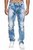 Amica MEGASTYL Herren Männer Jeans Basic Streetwear Dicke Nähte Regular Fit, Größe:W30 / L32, Farbe:Light B