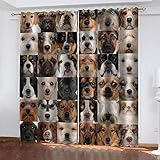 TTBBBB Vorhang Kinderzimmer Mädchen Tierischer Hundetyp Druck B 264 x H 242 cm 3D Druckmuster Öse Thermisch isoliert 90% Blickdicht Vorhang für Kinder Jungen Mädchen Sp