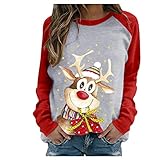 Weihnachtspulli Damen Teenager Mädchen Weihnachtspulli Rote Nase Hirsche Aufdruck Weihnachtspullover Sweatshirt Xmas Pulli Top LäSsig Sweatshirt FrüHling Herbst Winter Shirts Geschenk