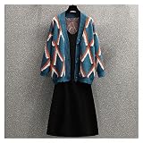 Gyzx. Aaunumn Mode Damen Set Frauen Dimmed Dünne Pullover Mantel Bottoming Kleid Weibliche Anzug (Color : Blue, Size : XXXXL code)