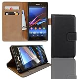 EximMobile Brieftasche Handytasche Flip Case Etui für Sony Xperia M4 Aqua Schw