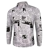 SHIEWDWE Herren Casual Business Plaid Hemden Kleid Vintage Zeitung Print Langarm Floral Shirts, C805-schwarz, 3XL