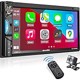 Double Din Stereo Apple Carplay: in-Dash Car Multimedia Player with Bluetooth, Phone Link, HD Touchscreen Monitor, Rearview Cam, A/V Input, FM/AM Car Radio, Steering W