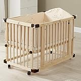 Babybetten aus Holz Dripex 65x100cm Baby Laufgitter Beistellbett Kinderbett mit Rollen, Multifunktionale Laufgitter Kinderbank und Weißw