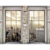 Runa Art Fototapete Fenster New York Modern Vlies Wohnzimmer Schlafzimmer Flur - made in Germany - Beige 9345010